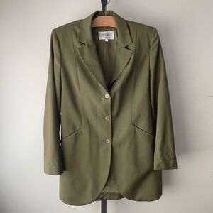 80s 90s Vintage 100% Wool Blazer Suit Jacket Button Down Green by Origins Size 8